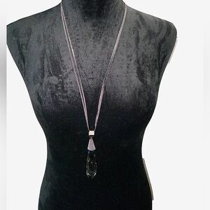 Elegant Long Gray Glass Pendant Statement Necklace